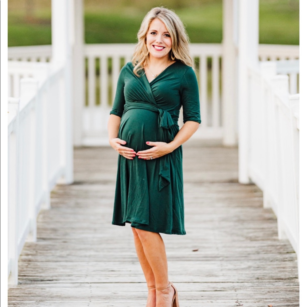 Hunter Green Maternity wrap dress